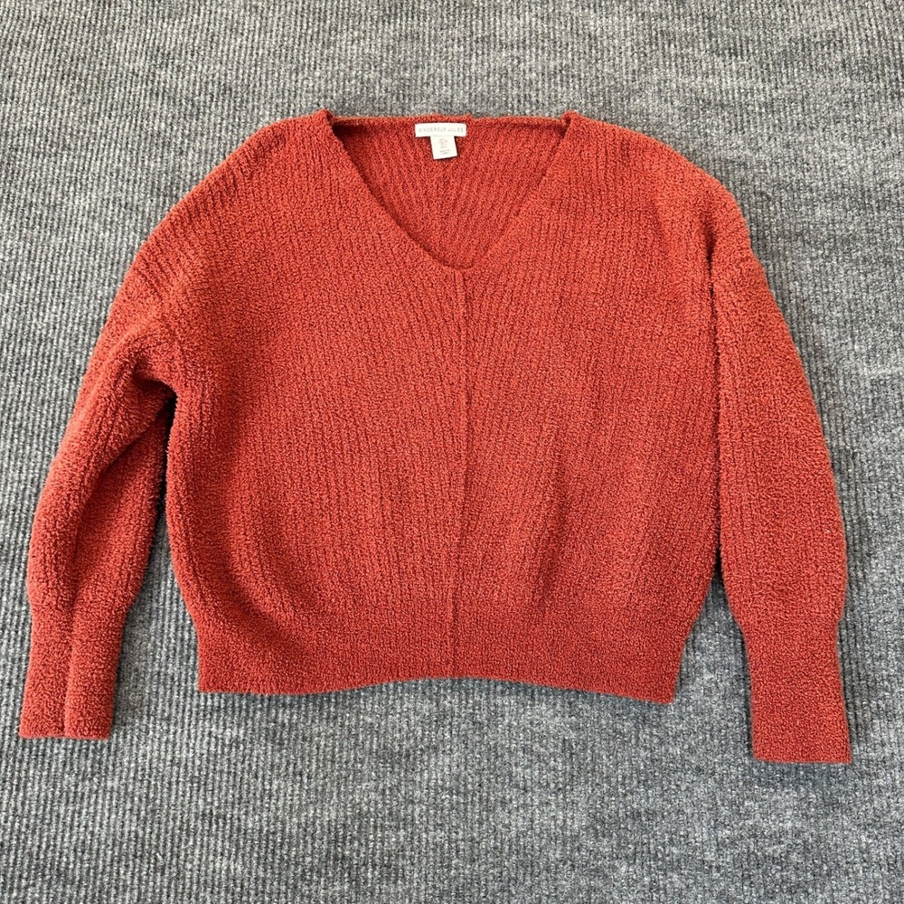 Sincerely Jules V-Neck Chenille Sweater Large‎ Rust Orange Relaxed Soft Knit